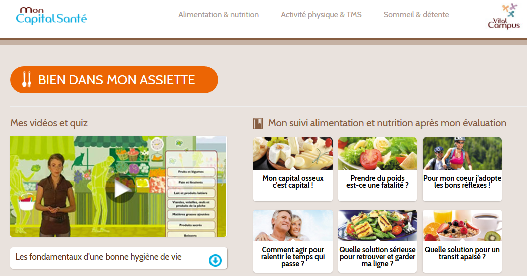 Extrait de la plateforme mon Capital Santé sur le programme Bien dans Mon Assiette