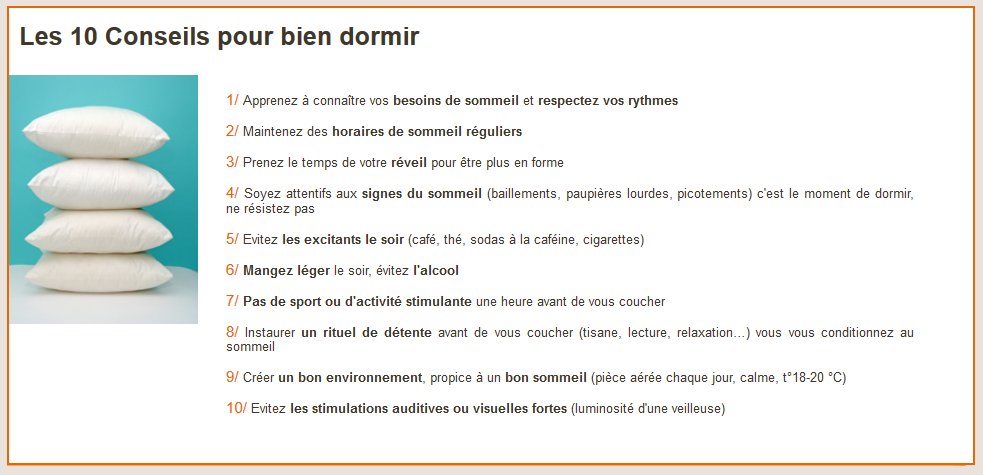 Fiche extraite du programme Bien dans Mon Lit avec 10 conseils pour bien dormir