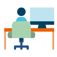 pictogramme représentant un salarié au bureau devant écran ordinateur