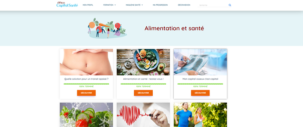 Capture d'écran de Mon Capital Santé page alimentation et santé